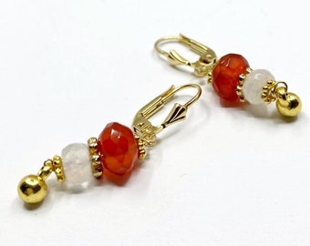 Handcrafted Boho-Chic Carnelian earrings with Rainbow Moonstone and 925 Silver/Gold-Plated Hooks - Festive and Casual Jewelry