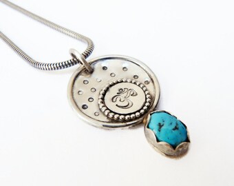 Turquoise Pendant Necklace for Yoga Lovers, Spiritual Jewelry, silver artisan designer jewelry,  metal smith necklaces for women