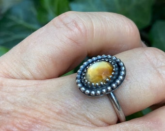 Handcrafted Citrine Rose Cut Cabochon Ring in Dark Silver, engagement rings for women, gemstone promise ring, custom made rings