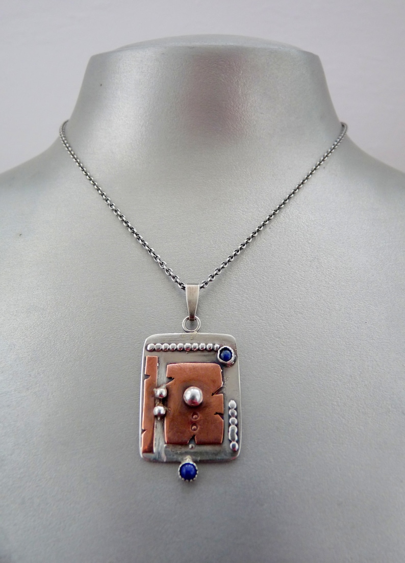 Mens necklace Pendant necklace for men Mens jewelry Silver and Copper mens pendant handmade jewelry for men