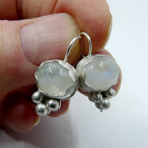 Silver gemstone earrings with Moonstone, Silver jewelry for women, Artisan silver earrings with gemstone