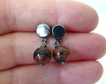 Mens earrings, stud earrings for man, jewelry for him, small beaded stud mens earrings, raw silver earrings