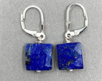 Handcrafted Lapis Lazuli Faceted Cushion Bead Earrings with Sterling Silver Hooks - Jewelry Gift for Self-Awareness and Everyday Glamour