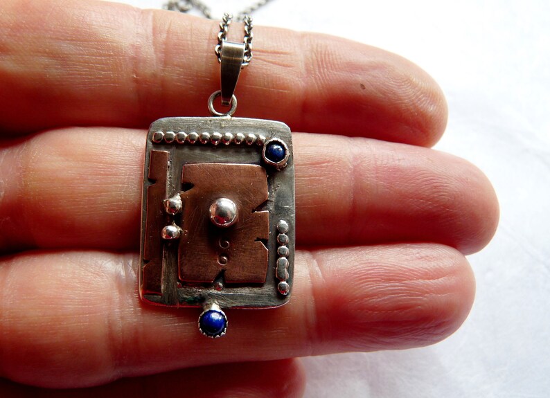 Mens necklace Pendant necklace for men Mens jewelry Silver and Copper mens pendant handmade jewelry for men
