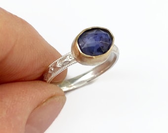 Mixed metal Iolite ring US size 7, ready to ship