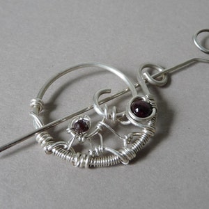 Shawl pins or sticks, brooches for women, Cardigan pin, scarf Brooch with Garnet, Accessory knitwear, Fastener jewelry