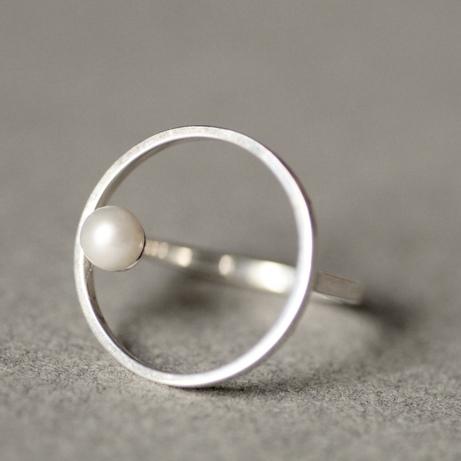 Simple pearl ring Open circle ring Silver geometric ring Karma Etsy