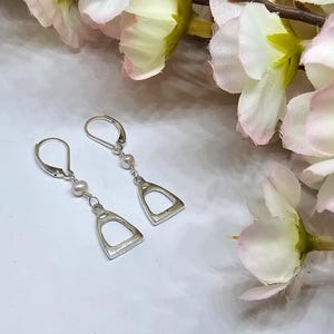 Pearl Jewelry, Horse Dangle Earrings, Stirrup and Pearl  Earrings, Sterling Silver Horse Earrings,Horse  Gift, Equestrian Earrings, Handmade