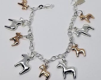 Sterling Silver Horse Charm Bracelet: Rose Bronze Pony Nugget
