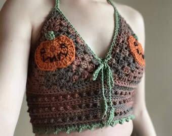 Crochet Pumpkin Top, Forest Fae Top, Halloween top