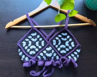 Granny Square Crop Top, Crochet Crop Top, Crochet Bralette, Goth Crochet Top