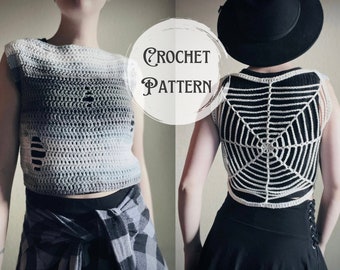 Webs We Weave Top Pattern, Reversible Crochet pattern, Halloween pattern, Goth crochet