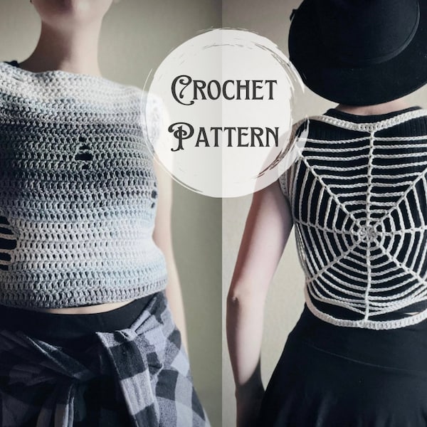 Webs We Weave Top Pattern, Reversible Crochet pattern, Halloween pattern, Goth crochet