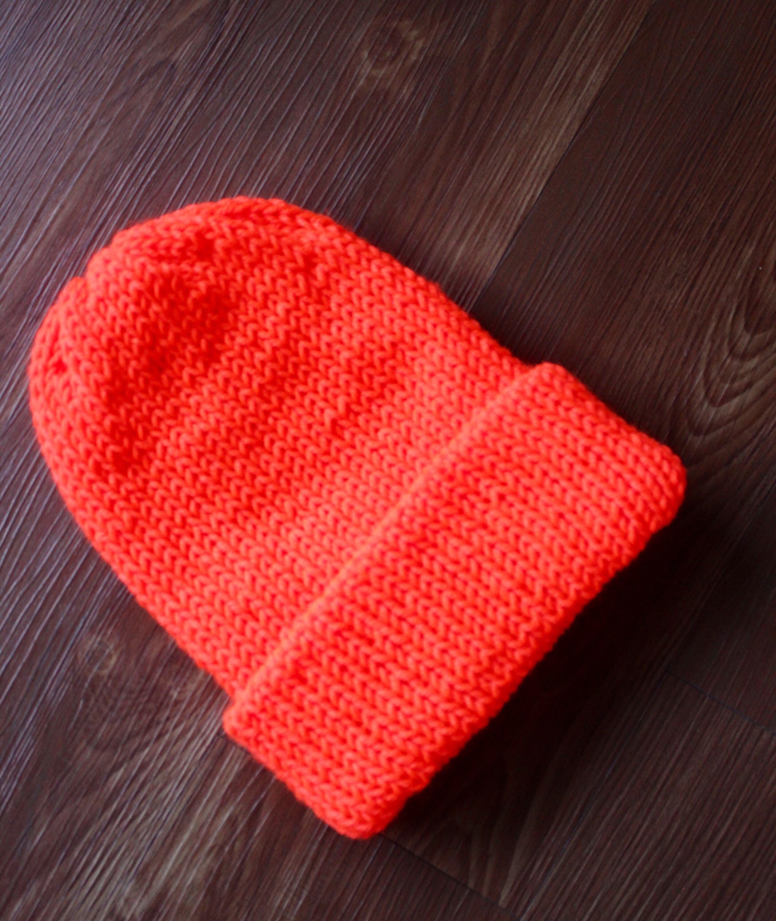 Hand knit Beanie/ Orange knit beanie/ Folded brim Beanie Etsy