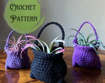 Cauldron Air Plant Hanger Pattern, Crochet Cauldron, Crochet Pattern, Air plant Hanger, No Sew Pattern