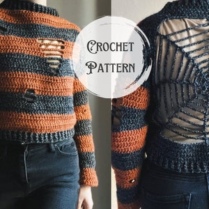 Webs We Weave Sweater, Crochet Sweater Pattern, Halloween pattern, Goth pattern