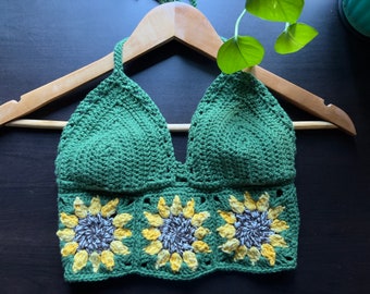 Crochet Sunflower top, Crochet top, Crochet crop top
