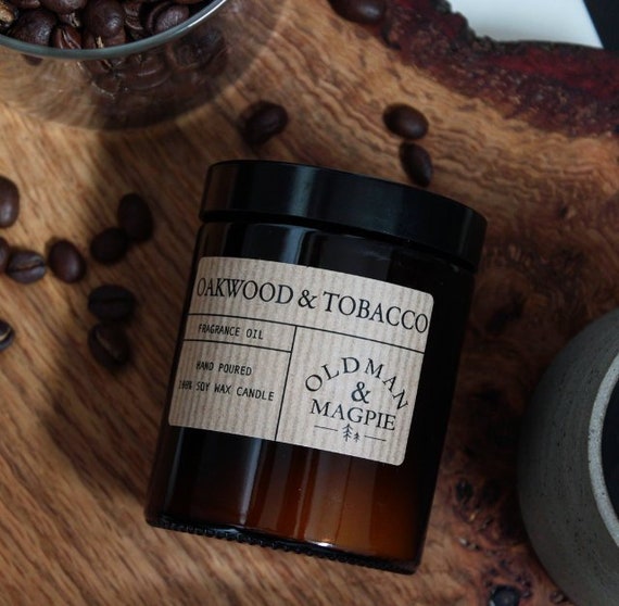 OAK WOOD & TOBACCO | 100% Natural Soy Wax Candle - Hand Poured + Vegan Friendly
