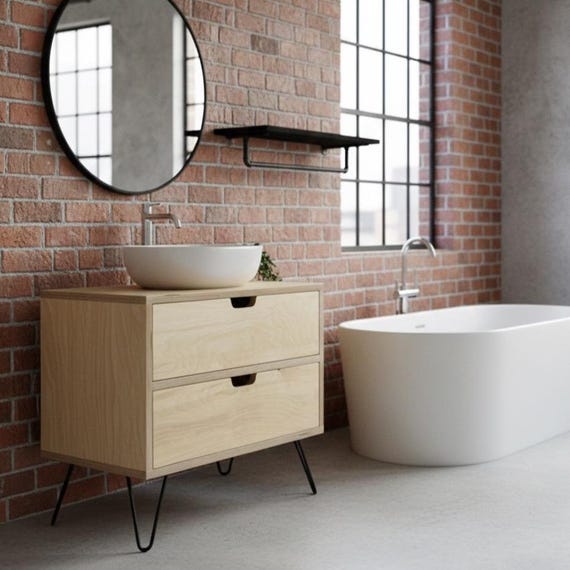 MONTAGU | Solid Birch Ply Wood Handmade Custom Built Bespoke Vanity Unit on Hairpin Legs