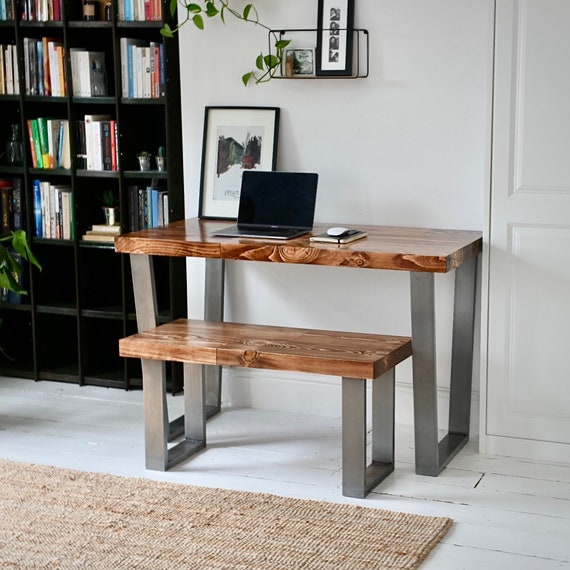 LEIGH | Reclaimed Wood Desk & Bench Set / Home Office / Simple Desk / Chunky Desk