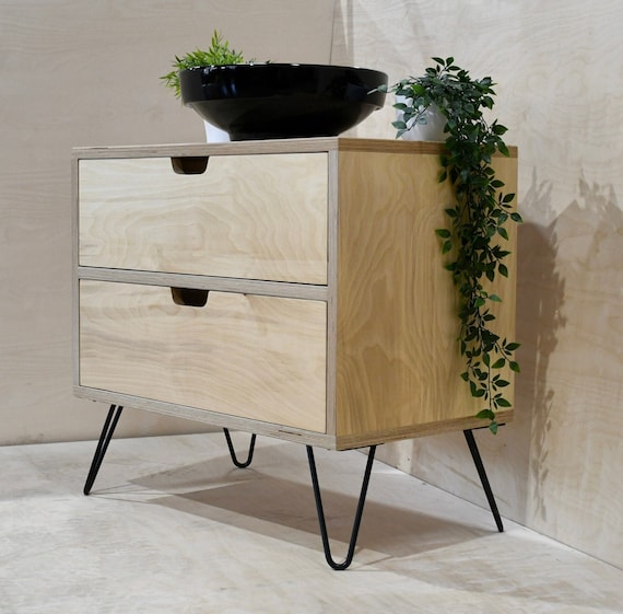 MONTAGU | Solid Birch Ply Wood Handmade Custom Built Bespoke Vanity Unit on Hairpin Legs