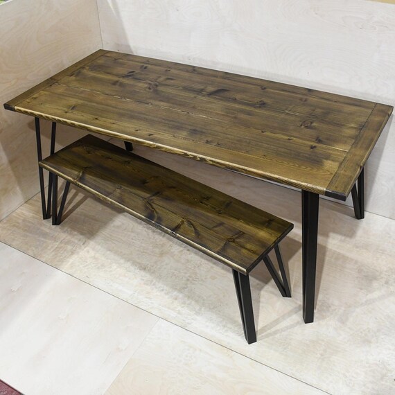 NEWTON | Solid Wood Dining Table & ONE Bench With Modern Bases
