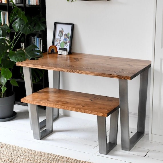 TRUMAN | Wood Desk & Bench Set / Home Office / Simple Desk / Chunky Desk