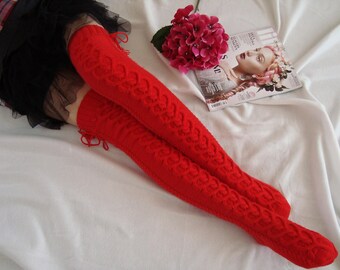 Women knee high socks, Cable knitted long socks, Hand knitted knee socks, Over the knee socks, Long socks, Winter socks, Christmas gift