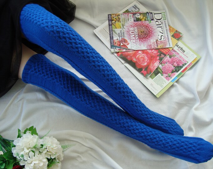 Women Knee High Socks Cable Knitted Long Socks Hand Knitted Etsy