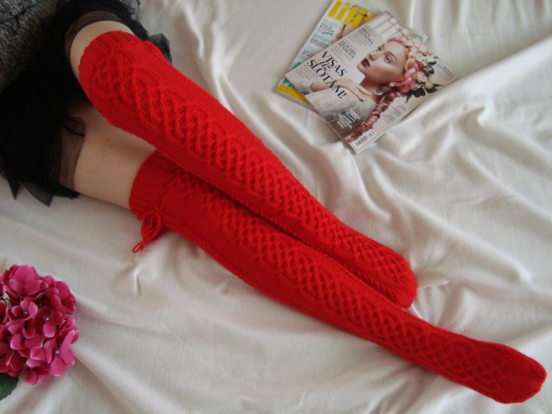Thigh High Socks Womens Knee High Socks, Cable Knitted Long Socks, Over