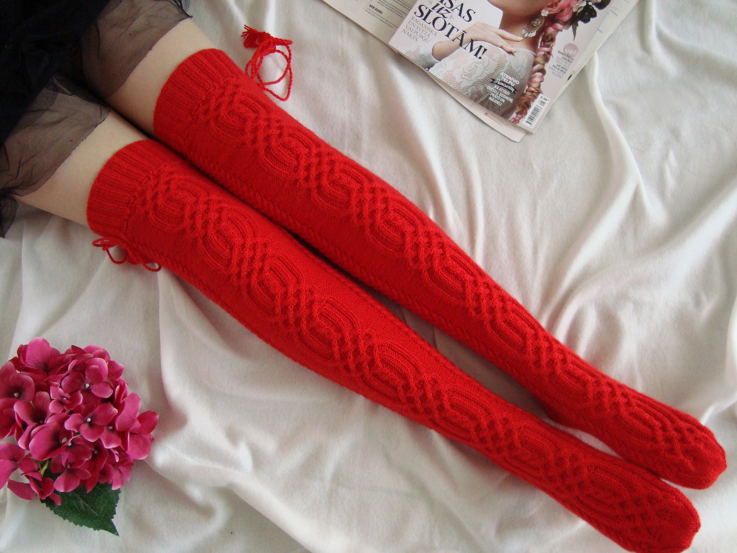 Thigh High Socks Womens Knee High Socks, Cable Knitted Long Socks, Over