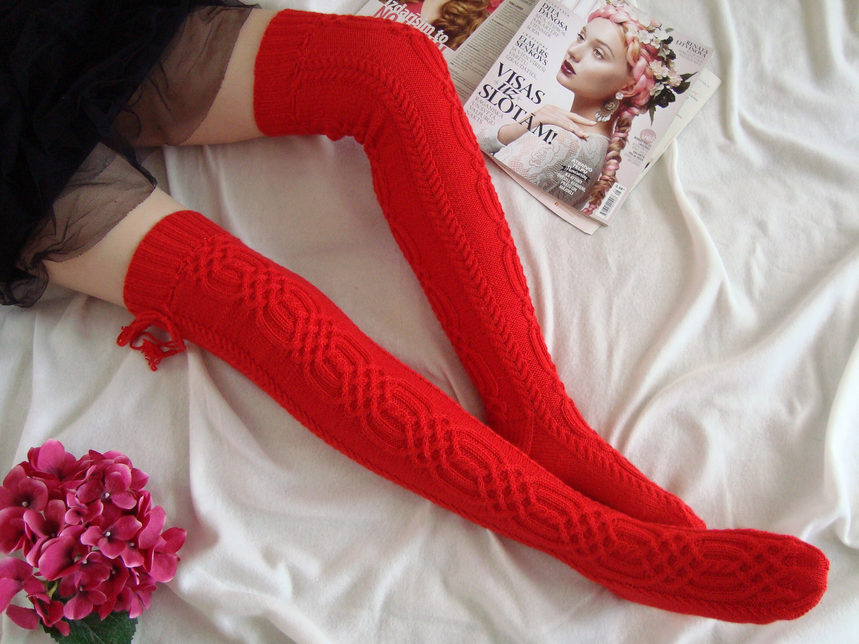 Thigh High Socks Womens Knee High Socks, Cable Knitted Long Socks, Over