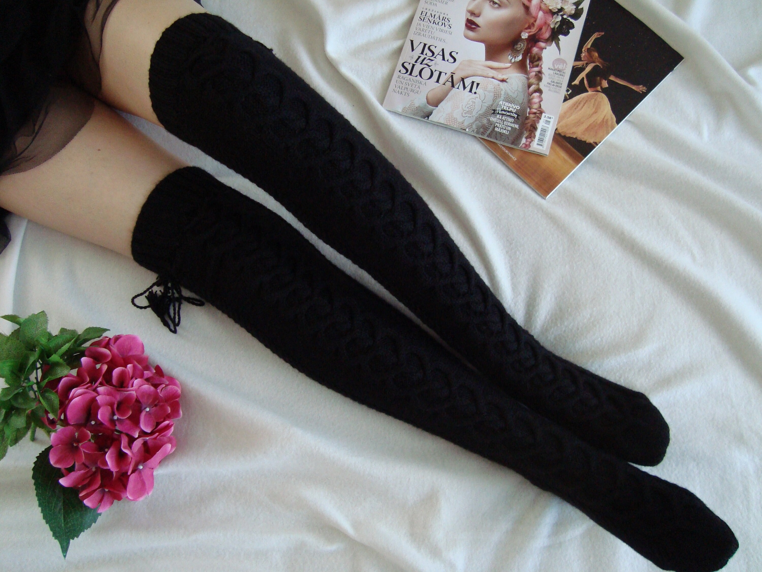 ◇ODD ONE OUT◇ ODDONEOUT LACE KNEE SOCKS BLACK Thigh High Socks Womens Knee High Socks, Cable Knitted Long