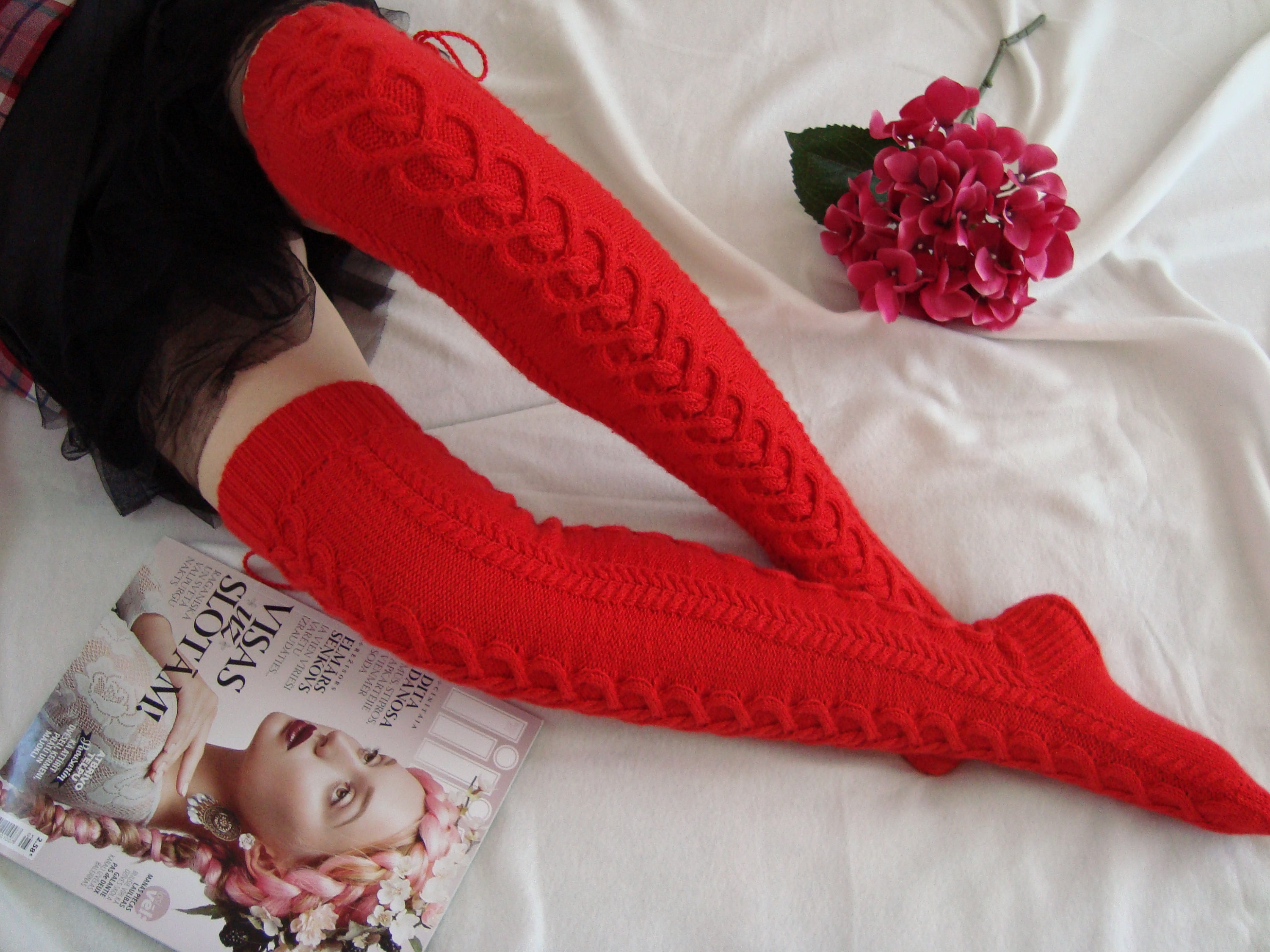 Thigh High Socks Womens Knee High Socks Cable Knitted Long Etsy