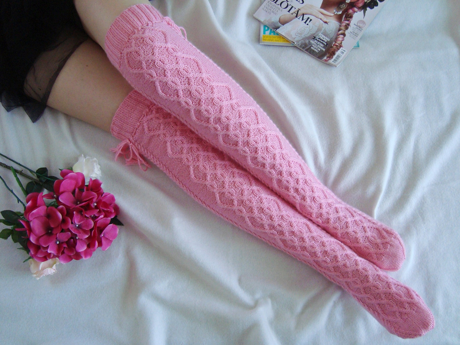 Thigh High Socks Womens Knee High Socks, Cable Knitted Long Socks, Over