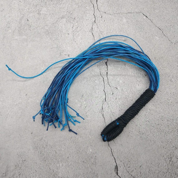 BDSM Vegan Flogger, Mature Sex Toy, Tonal Blue and Black, 16
