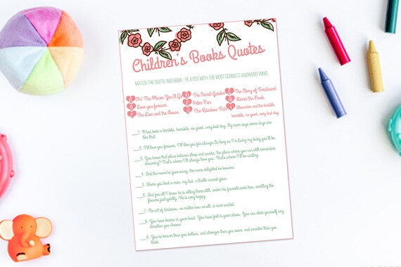 Flower Children S Book Quotes Baby Shower Game Printable Etsy etsy