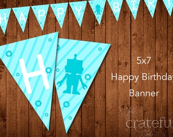 Robot Birthday Party Banner Printable- DIY Digital Download