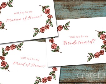 Flower Wreath Bridesmaid Invite Printable- Will You Be My Bridesmaid- Bridesmaid Proposal Card- DIY Digital Download