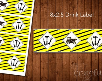 Building Construction Birthday Party Drink Labels Printable- Tools Dump Truck Drink Labels- DIY Digital Download