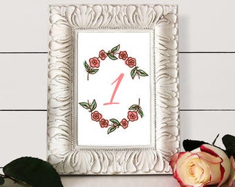 Flower Wreath Wedding Reception Table Number Sign Printable- DIY Digital Download