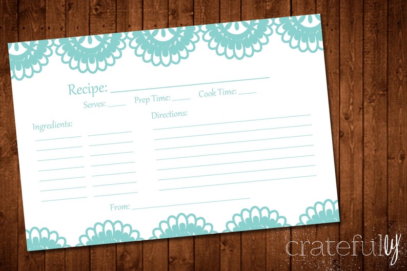 DIY Digital Download Lace Recipe Card Printable