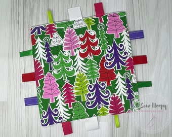 Baby Gift, Sensory Toy, Baby Ribbon Crinkle Toy, Holiday Baby Gift, Baby Shower, New Baby, Baby Lovey, Soft Fleece, Santa, Tree