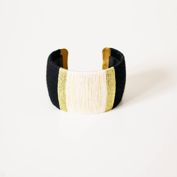 Armband gold Ring Draht schwarz und Beige Frau - Bohemian chic Armband - original Frau Juwel Manschette Armband