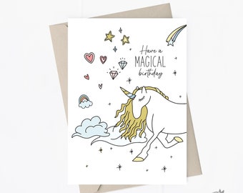 Druckbare Einhorn-Geburtstagskarte | Magische Geburtstagskarte | Druckbare Bday Card | Einhörner Geburtstag | Druckbare Einhorn-Party | Einhorn-Karte