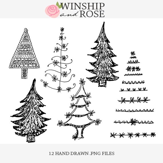Christmas Tree Clip Art 2 Hand Drawn Christmas Doodle Set For The Holidays