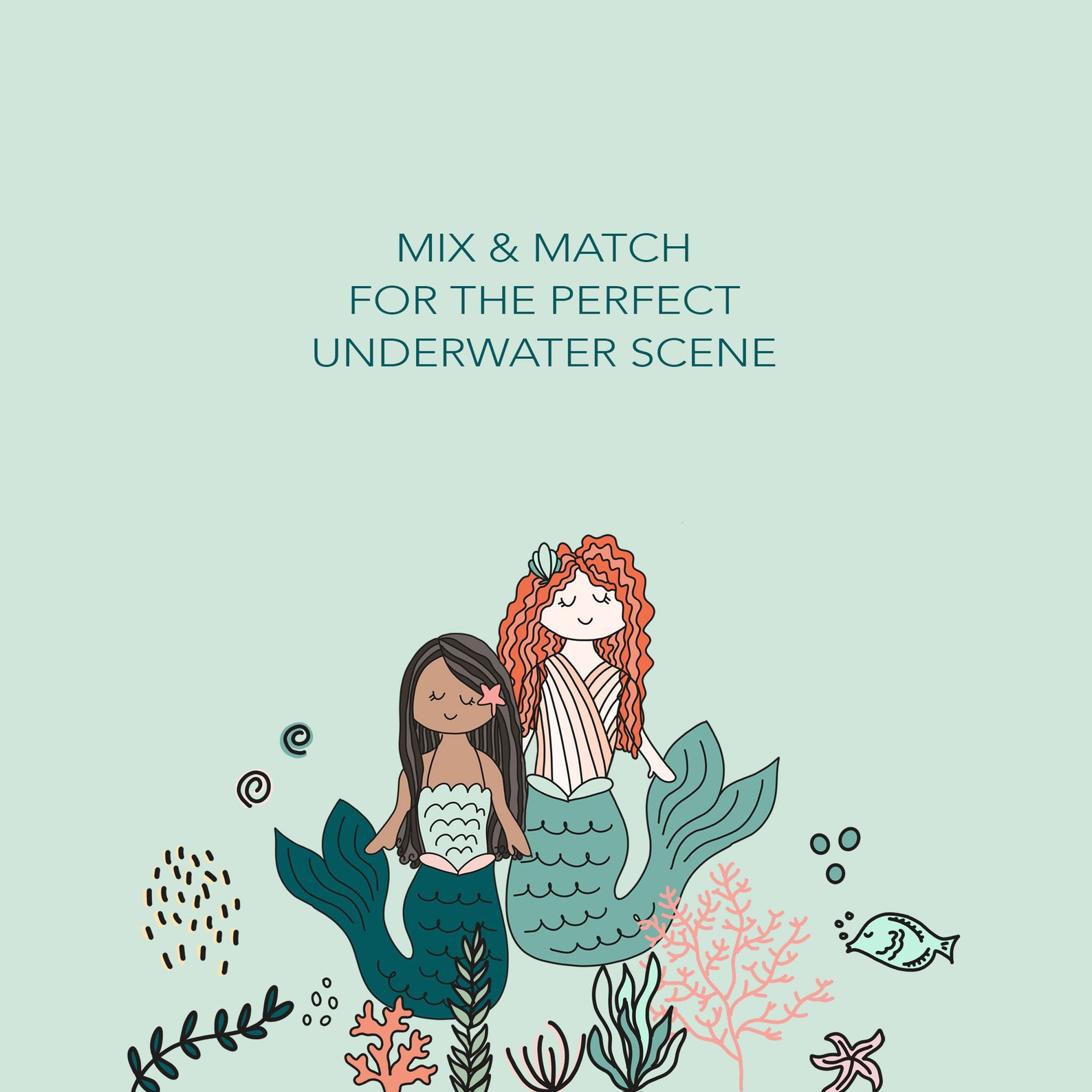 Mermaids Clip Art Set - Hand-drawn Ocean Illustrations, Kids Mermaid ...