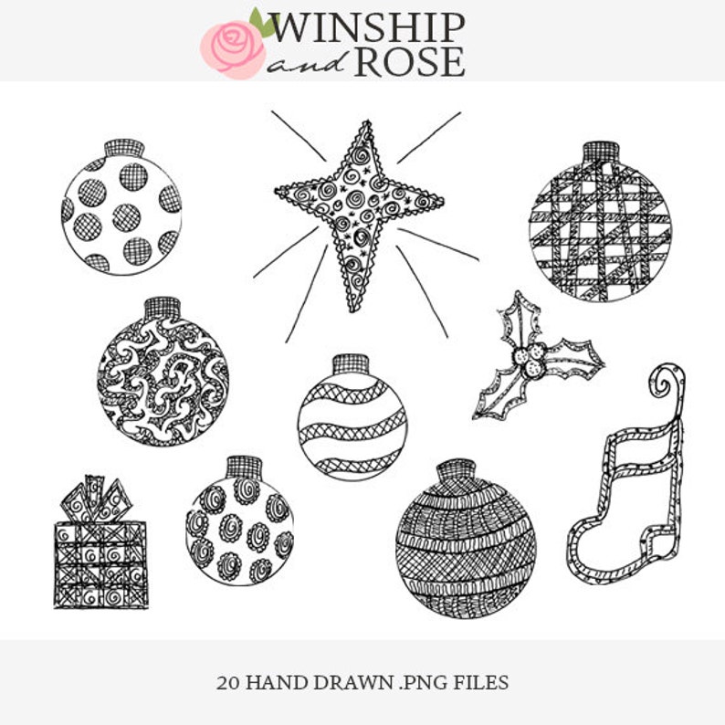 Holiday Ornaments Clip Art Hand Drawn Christmas Doodle | Etsy