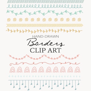 Borders Clip Art - Hand Drawn Borders Dividers Graphics - 11 Designs, Cute Clip Art, Kids Borders, Heart Border, Star Border, Rainbow Border