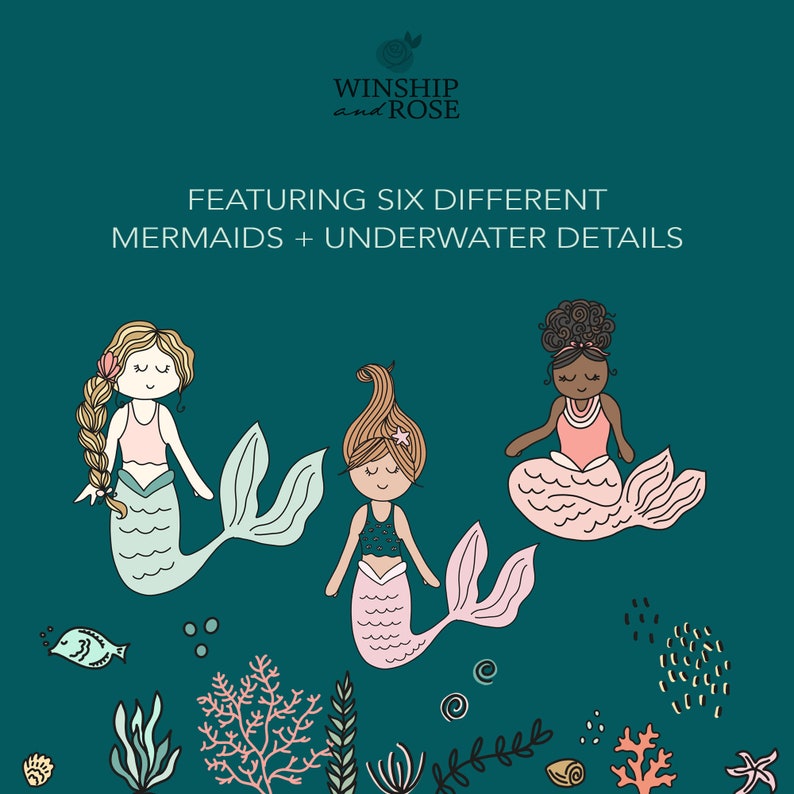 Mermaids Clip Art Set - Hand-drawn Ocean Illustrations, Kids Mermaid ...